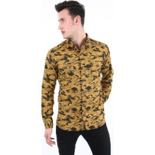 buğrahayalin Erkek Günlük Likralı Kamuflaj Desenli Gömlek