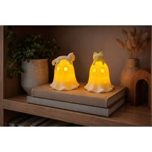 Modu3D Kedi Figürlü Hayalet Gece Lambası – Sıcak LED Işık | Kitaplık & Çocuk Odası Dekoru (2’li Set)