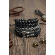 BSN Store 4 Adet Bileklik Viking Balta Tasarım Gerçek Deri Bileklik Moda Bileklik
