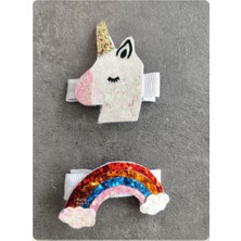 Mamas Colors Unicorn 2'li Klipsli Simli Saç Tokası Seti