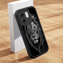 HONTINGA Infinix Hot 50I ile Uyumlu Kılıfı Düşüme Önleyici Basitlik Anti Düşme Kamera Korumali Aslan Siyah Desen Yumuşak Silikon Telefon Kılıfı Kadın ve Erkek Için Uygundur K2-0248