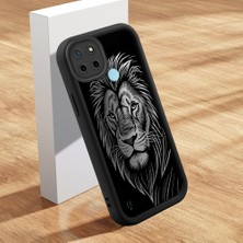 HONTINGA Realme C21Y ile Uyumlu Kılıfı Düşüme Önleyici Basitlik Anti Düşme Kamera Korumali Aslan Siyah Desen Yumuşak Silikon Telefon Kılıfı Kadın ve Erkek Için Uygundur K2-0248