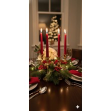 El Yapımı Kokusuz Parafin Şamdan Mum Seti 4'lü 2x26 cm Kırmızı Metalik – Dekoratif, Şık ve Uzun Ömürlü