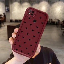 Ucuc Xiaomi Redmi 9C/10A Uyumlu Anti-Çarpma Kamerası Koruma Sevgi Ikonu Desen Burgundy Silikon Kılıf