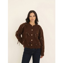 Okka Moda Fiyonklu Triko Hırka-Kahve