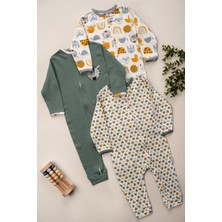 Hayvan Figürlü %100 Pamuklu Fermuarlı Unisex 3 Lü Bebek Uyku Tulum Seti. 9-12-18 Ay