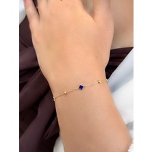 Uzundağ Kuyumculuk 14 Ayar Altın Mavi Mineli Yonca Bileklik