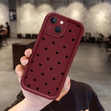 Ucuc iPhone 15 Plus Uyumlu Anti-Çarpma Kamerası Koruma Sevgi Ikonu Desen Burgundy Silikon Kılıf