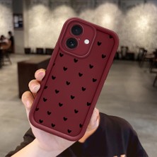 Ucuc iPhone 16 Uyumlu Anti-Çarpma Kamerası Koruma Sevgi Ikonu Desen Burgundy Silikon Kılıf