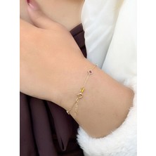 Uzundağ Kuyumculuk 14 Ayar Altın Kahverengi Mineli Yonca Bileklik