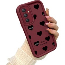 Ucuc Samsung Galaxy A54 Uyumlu Anti-Çarpma Kamerası Koruma Sevgi Ikonu Desen Burgundy Silikon Kılıf