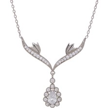 Nagiss Şeffaf Damla Zirkon Taşlı 925 Ayar Gümüş Melek Kanatlı Model Kadın Kolye