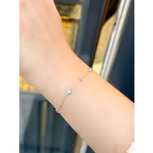 Uzundağ Kuyumculuk 14 Ayar Altın Turkuaz Mineli Yonca Bileklik