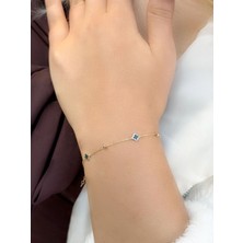 Uzundağ Kuyumculuk 14 Ayar Altın Yeşil Mineli Yonca Bileklik