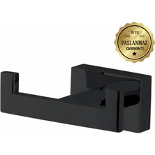 Premium Pirinç Katre 2li Askılık,bornozluk Mat Siyah