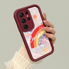 HONTINGA Samsung Galaxy S22 Ultra ile Uyumlu Kılıfı Düşüme Önleyici Basitlik Anti Düşme Kamera Korumali Gökkuşağı Kalbi Bordo Desen Yumuşak Silikon Telefon Kılıfı Kadın ve Erkek Için Uygundur K2-7126