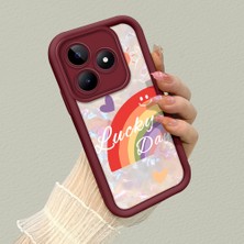 HONTINGA Realme C53 ile Uyumlu Kılıfı Düşüme Önleyici Basitlik Anti Düşme Kamera Korumali Gökkuşağı Kalbi Bordo Desen Yumuşak Silikon Telefon Kılıfı Kadın ve Erkek Için Uygundur K2-7126