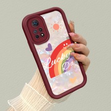 HONTINGA Xiaomi Redmi Note 11 Pro 5g ile Uyumlu Kılıfı Düşüme Önleyici Basitlik Anti Düşme Kamera Korumali Gökkuşağı Kalbi Bordo Desen Yumuşak Silikon Telefon Kılıfı Kadın ve Erkek Için Uygundur K2-7126