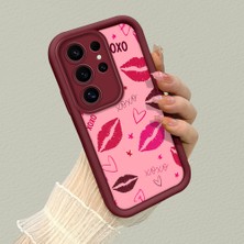 HONTINGA Samsung Galaxy S25 Ultra ile Uyumlu Kılıfı Düşüme Önleyici Basitlik Anti Düşme Kamera Korumali Elma Bordo Desen Yumuşak Silikon Telefon Kılıfı Kadın ve Erkek Için Uygundur K2-7125