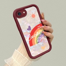 HONTINGA iPhone 7 ile Uyumlu Kılıfı Düşüme Önleyici Basitlik Anti Düşme Kamera Korumali Gökkuşağı Kalbi Bordo Desen Yumuşak Silikon Telefon Kılıfı Kadın ve Erkek Için Uygundur K2-7126