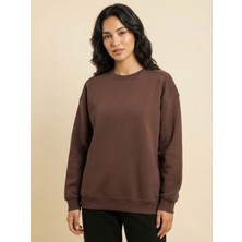 Okka Moda Kahverengi 3 Iplik Basic Bisiklet Yaka Sweatshirt