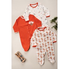 Kız Bebek Pamuklu Çıtçıt Kapama Patikli 3-6-9 Ay 3lü Tulum Set