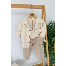 Miniğimin Cicileri Keten Ceketli Spor Cepli Erkek Çocuk 3 Lü Takım - Bej