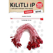Tuğset Etiket Kilitli Ip Renkli Asmalı Etiket Bağlama Ipi Lock String Tag Rope 100 Adet Kırmızı Beyaz