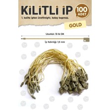 Tuğset Etiket Kilitli Ip Renkli Asmalı Etiket Bağlama Ipi Lock String Tag Rope 100 Adet Gold