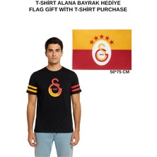Galatasaray Lisanslı Logo Baskılı Siyah T-Shirt Bayrah Hediyeli