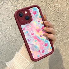 HONTINGA iPhone 15 Plus ile Uyumlu Kılıfı Düşüme Önleyici Basitlik Anti Düşme Kamera Korumali Gökkuşağı Kalbi Bordo Desen Yumuşak Silikon Telefon Kılıfı Kadın ve Erkek Için Uygundur K2-7126