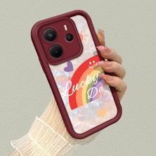 HONTINGA Xiaomi Redmi Note 14 ile Uyumlu Kılıfı Düşüme Önleyici Basitlik Anti Düşme Kamera Korumali Gökkuşağı Kalbi Bordo Desen Yumuşak Silikon Telefon Kılıfı Kadın ve Erkek Için Uygundur K2-7126