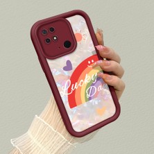 HONTINGA Xiaomi Redmi 10C ile Uyumlu Kılıfı Düşüme Önleyici Basitlik Anti Düşme Kamera Korumali Gökkuşağı Kalbi Bordo Desen Yumuşak Silikon Telefon Kılıfı Kadın ve Erkek Için Uygundur K2-7126