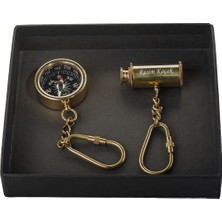 Hediye Shop Kişiye ve Isme Özel Pirinç Dürbün ve Pusula Anahtarlık Seti