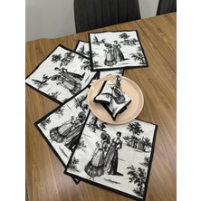 Elvya Toile De Jouy Paris Amerikan Servis 6’lı Set | 30x30 cm | %100 Pamuk Dijital Baskılı | Klasik Fransız Tarzı Masa Dekoru - ZT720