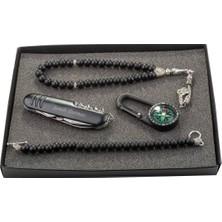 Hediye Shop Kişiye ve Isme Özel Siyah Pusula, Çakı, Tesbih ve Bileklik Seti