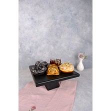 Justwood Piramit Siyah 25X25 cm Ahşap 10 cm Ayaklı Kare Pasta Sunum Servis Tabağı