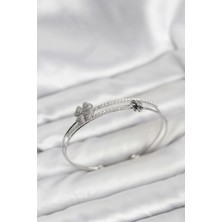 Skygo Pirinç Gümüş Renk Yonca Model Kadın Bileklik