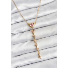 Skygo 316L Çelik Zincir Gold Renk Pembe Kalp Kadın Kolye