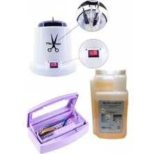 Ellea Nail 100 W Sterılızasyon Makinesi ve Microvem Dezenfektan Sıvı 1 Lt Asansörlü Steril Kutusu S