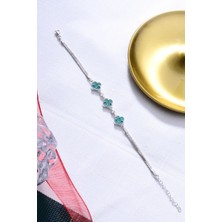 925 Ayar Gümüş Üç Yoncalı Ikili Zincir Bileklik