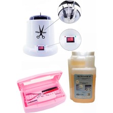 Ellea Nail 100 W Sterılızasyon Makinesi ve Microvem Dezenfektan Sıvı 1 Lt Asansörlü Steril Kutusu S