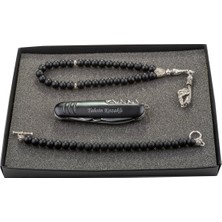 Hediye Shop Kişiye ve Isme Özel Siyah Çakı, Tesbih ve Bileklik Seti