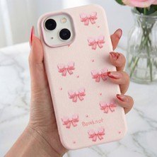 Apple iPhone 13 - 14 - 15 Kılıf Renkli Kamera Çıkıntılı Pembe Fiyonk Desenli Silikon Koruyucu Kapak