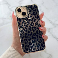 iPhone 13/14/15 Kılıf Hologramlı Siyah Leopar Desenli Darbe Emici Kamera Korumalı Silikon