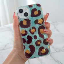 iPhone 13/14/15 Kılıf Hologramlı Mavi Leopar Desenli Darbe Emici Kamera Korumalı Silikon