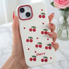 Apple iPhone 13 - 14 - 15 Kılıf Renkli Kamera Çıkıntılı Kırmızı Kiraz Desenli Silikon Koruyucu Kapak