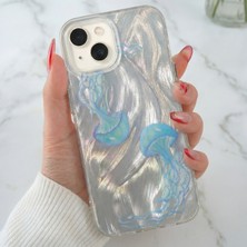 iPhone 13/14/15 Kılıf Hologramlı Mavi Deniz Anası Desenli Darbe Emici Kamera Korumalı Silikon