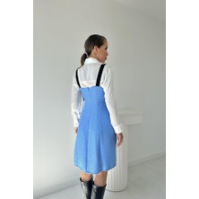 Dua Giyim Mavi Siyah Süs Cepli Askılı Elbise