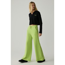 Urban Beat Kadın Fıstık Yeşili Relaxed Geniş Paça Eşofman Altı %60 Pamuk Yüksek Bel Günlük Stil